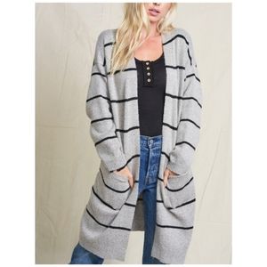 La Miel Striped Open Front Cardi (Taupe & Black)